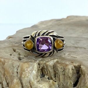 Amethyst and Lemon citrin stones in Silver Ring 6.5